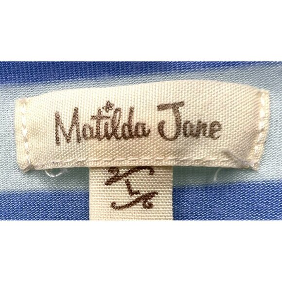 Matilda Jane Top Womens Large Blue Striped Oversize Tee 3/4 Sleeve Scoop Neck - Picture 3 of 4